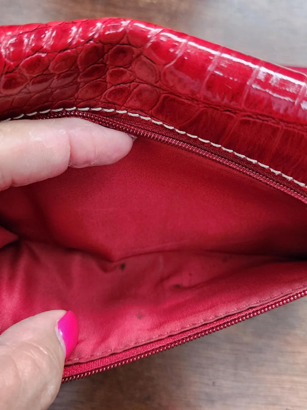 Liz Claiborne Red Crocodile Embossed Faux Leather Flap Wallet Clutch